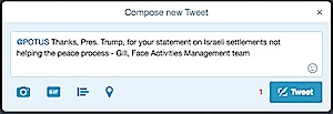 Face Activities Tweets Trump about Israeli settlements